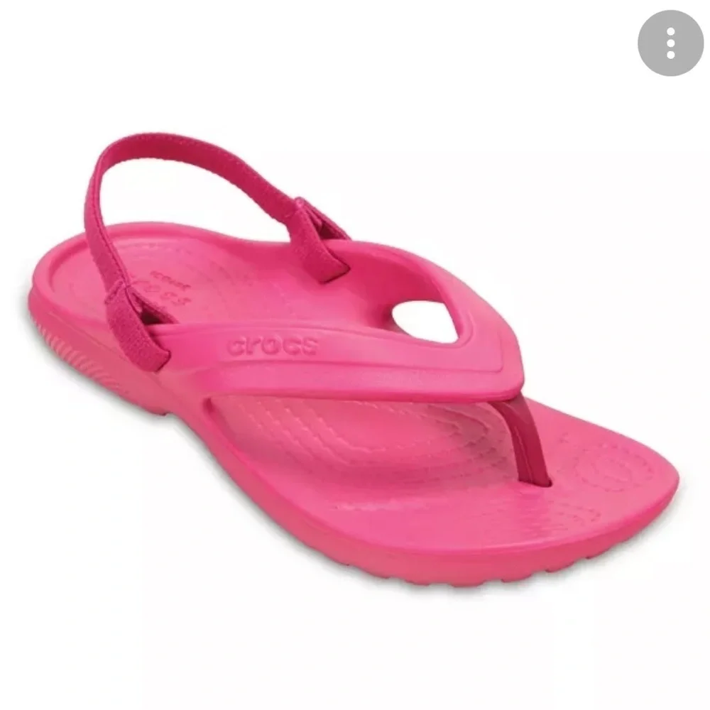CROCS classic pink flip flops with elastic backstrap child